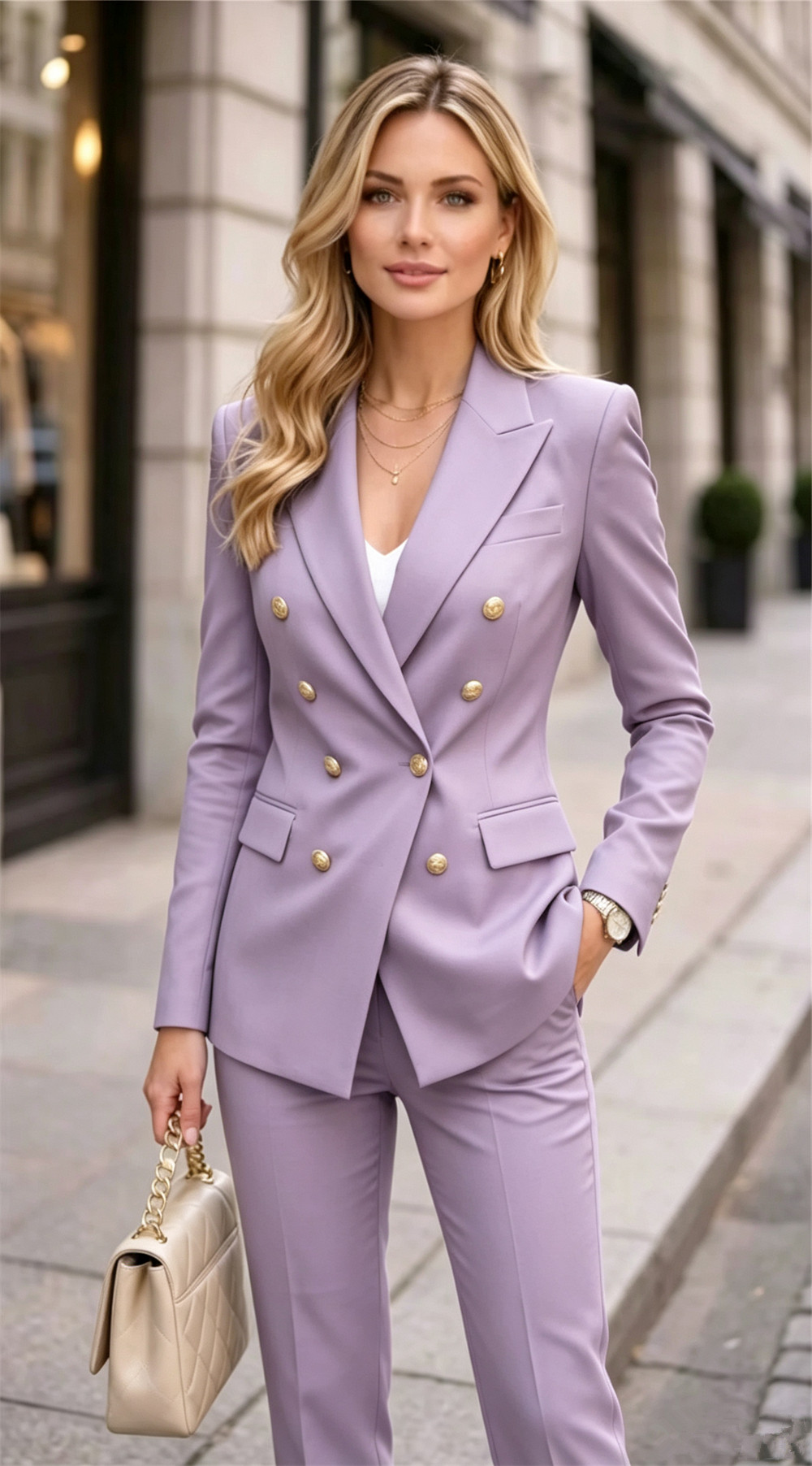 Blazer Set Women Formal - Lavender Women's Double Bested 2-Piece Suit