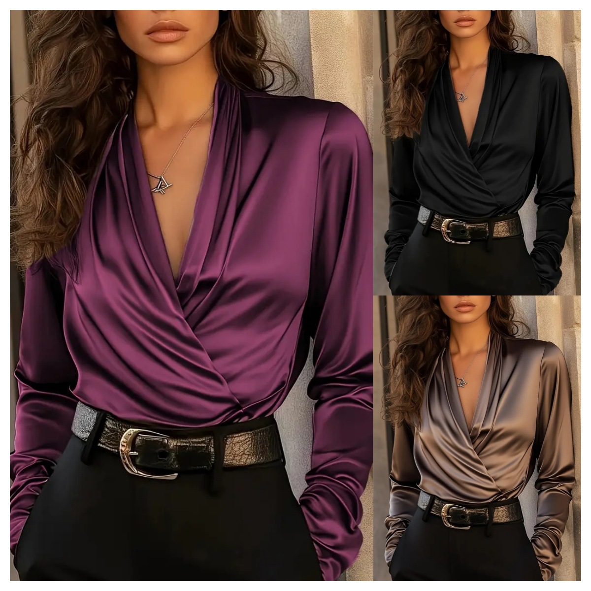 Women's Satin Wrap V Neck Long - đánh giá và giá Women Formal Blouses For Evening Wear