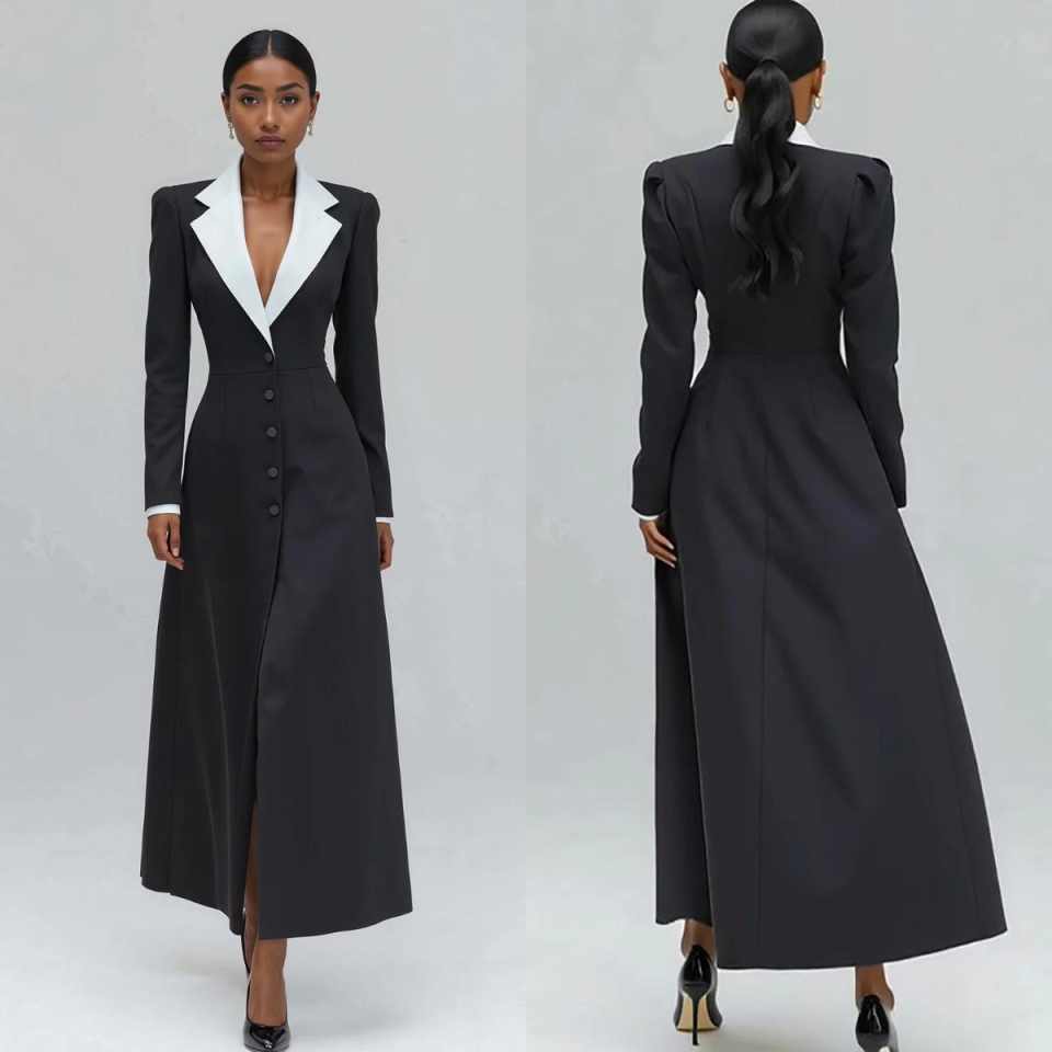 A Line Women Long Blazer Jacke - đánh giá và giá Women Formal Wear With Tie