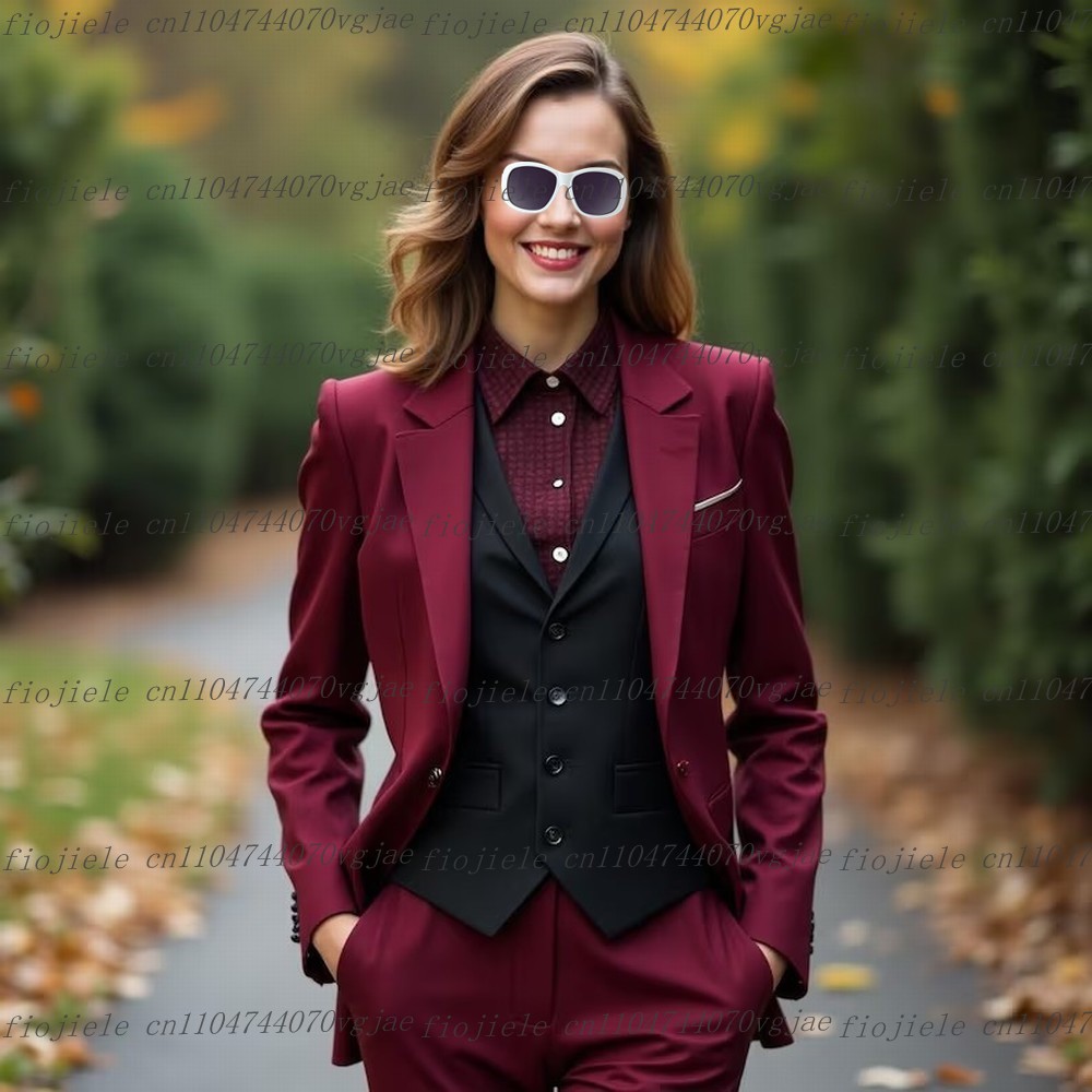 Burgundy And Black Formal Busi - đánh giá và giá Blazer Set Women Formal