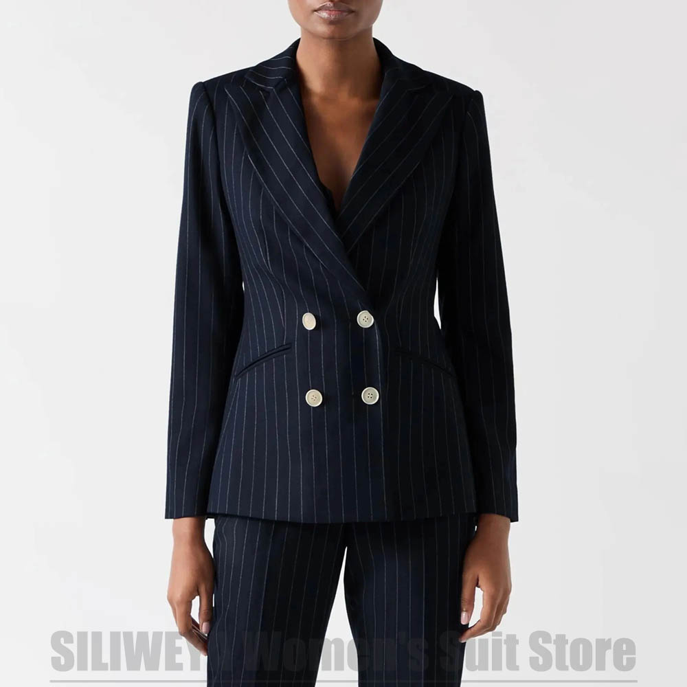 Women's Navy Blue Striped Suit - đánh giá và giá Women Formal Wear For Meeting